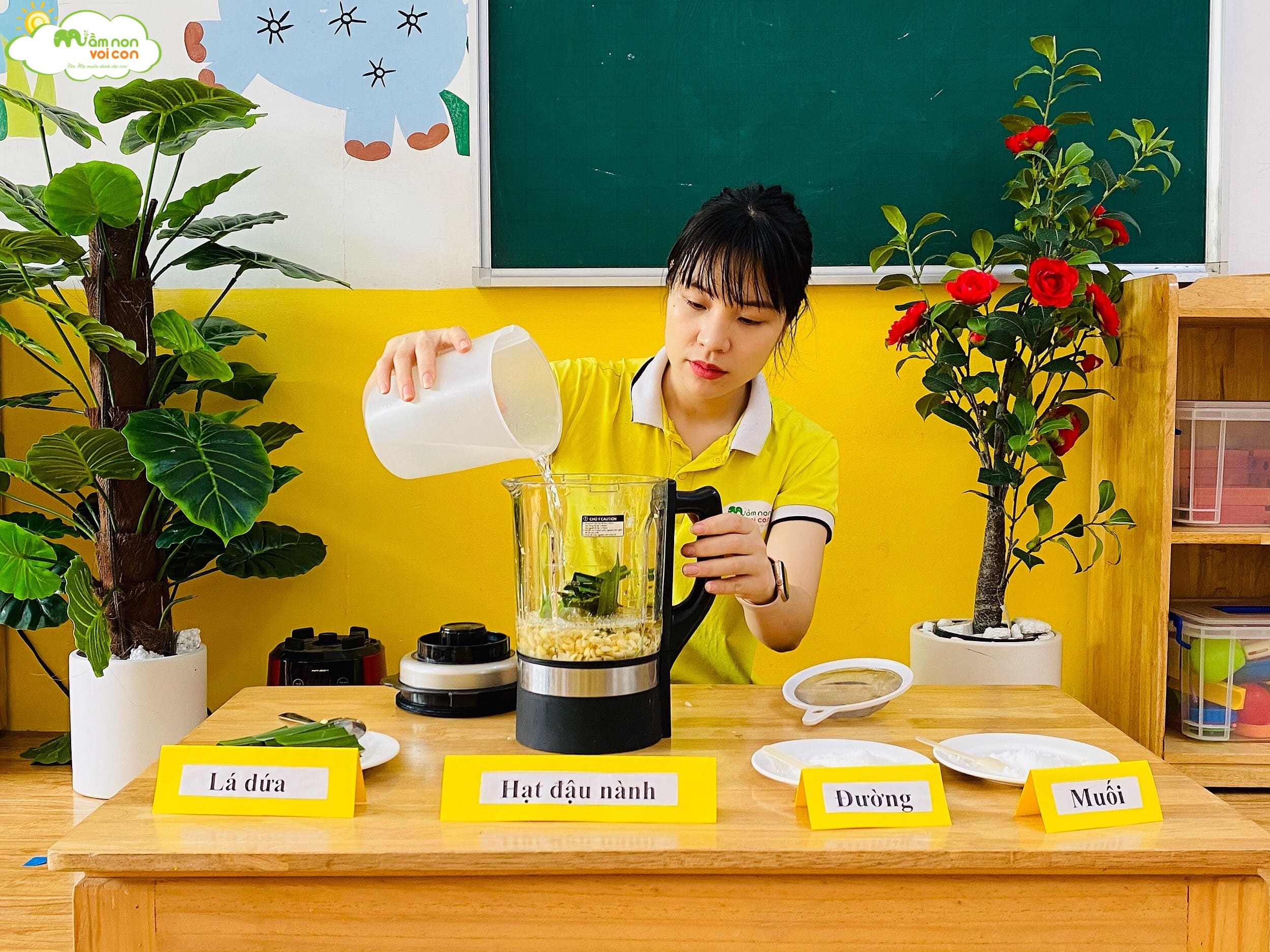 Hoạt Động Trải Nghiệm: "Làm Sữa Đậu Nành Lá Dứa" Lớp E5 - TRƯỜNG MẦM NON VOI CON