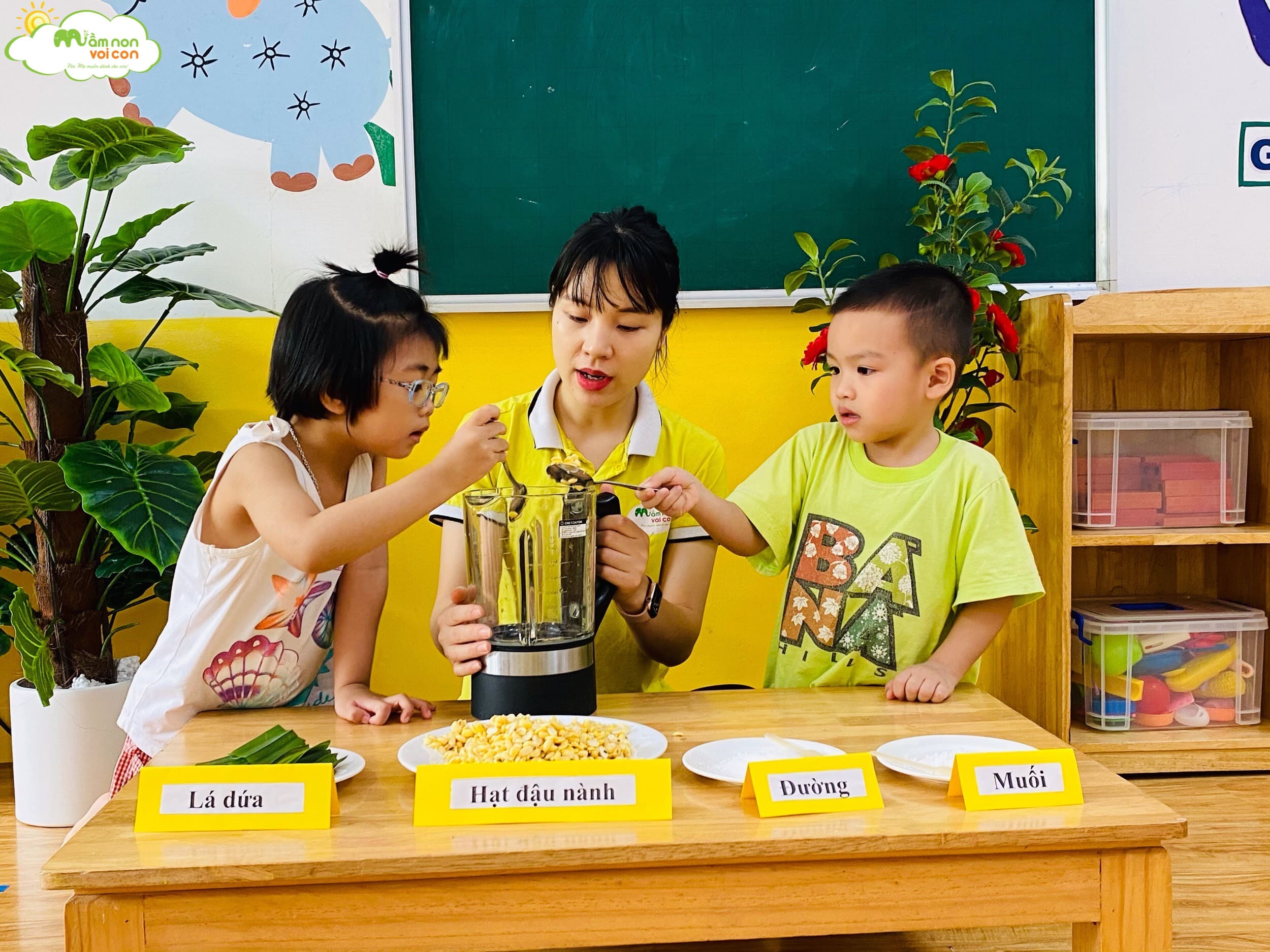 Hoạt Động Trải Nghiệm: "Làm Sữa Đậu Nành Lá Dứa" Lớp E5 - TRƯỜNG MẦM NON VOI CON