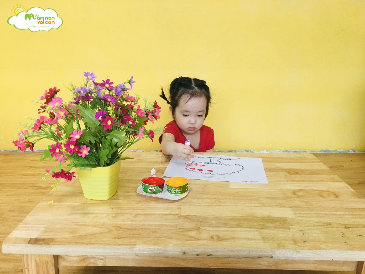 Tạo Hình Từ Màu Nước Và Tăm Bông - TRƯỜNG MẦM NON VOI CON