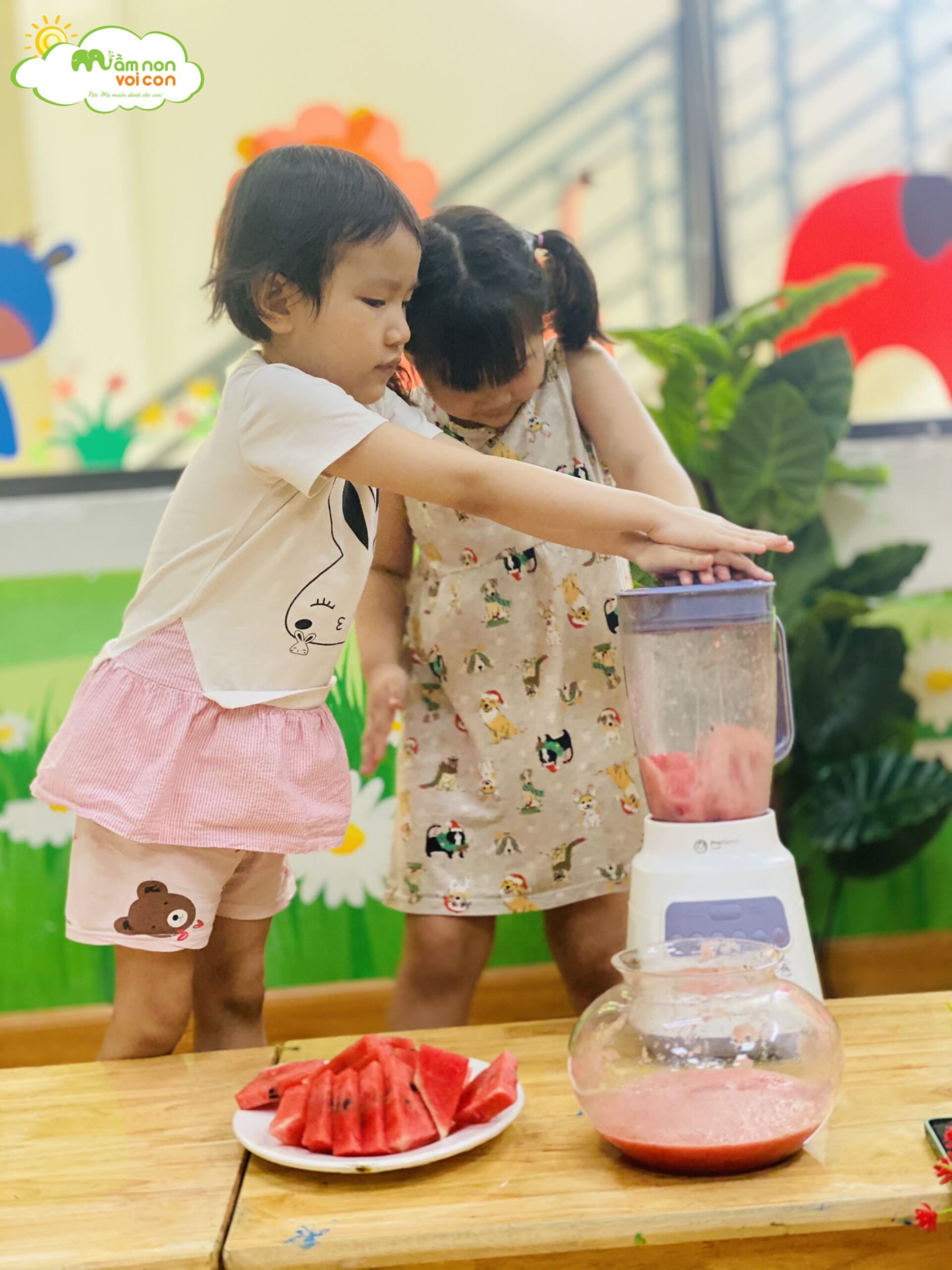 HOẠT ĐỘNG TRẢI NGHIỆM: BÉ LÀM NƯỚC ÉP DƯA HẤU - TRƯỜNG MẦM NON VOI CON