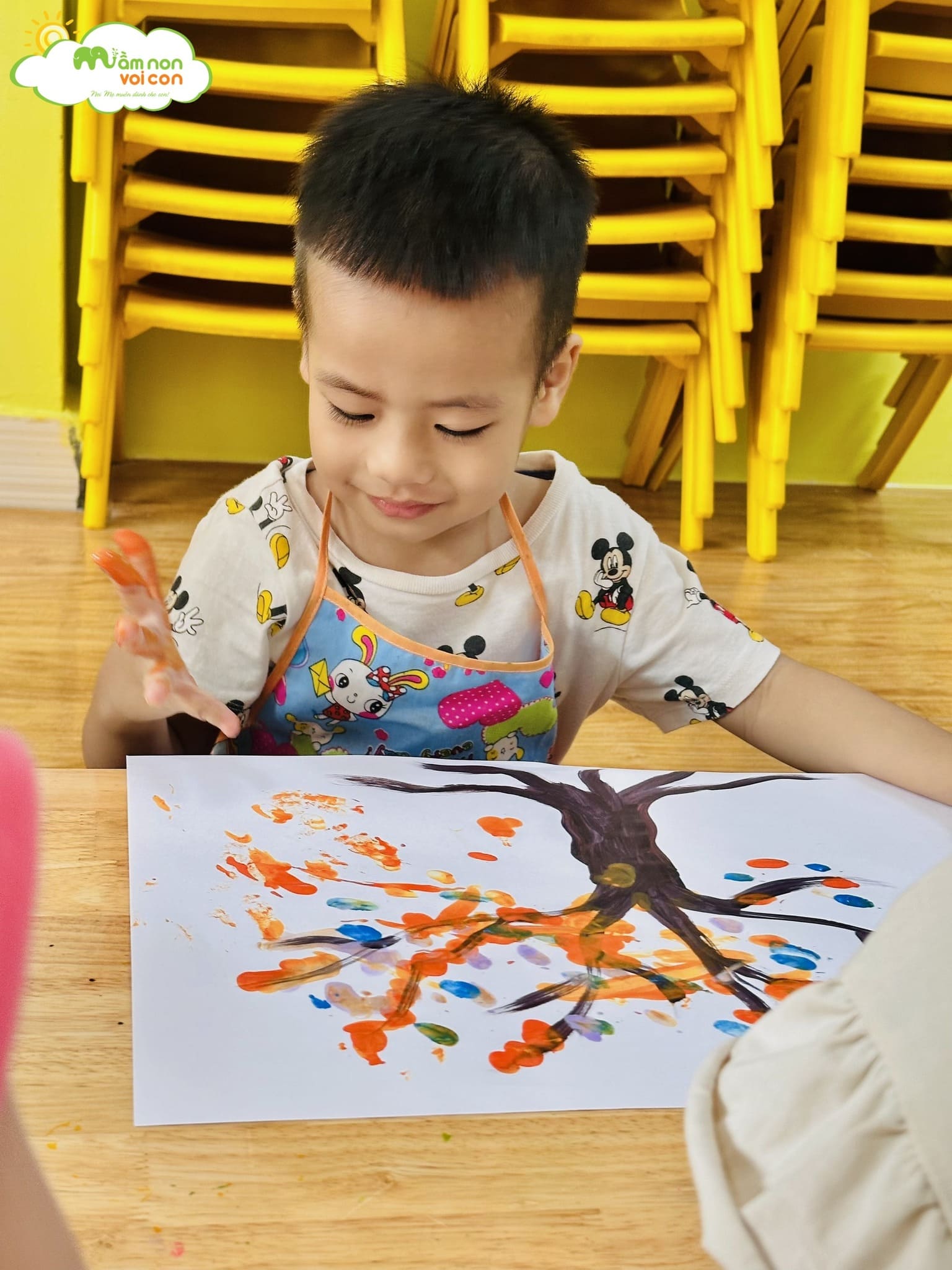 HOẠT ĐỘNG TẠO HÌNH: IN BÔNG HOA BẰNG VÂN TAY VÀ MÀU NƯỚC - TRƯỜNG MẦM NON VOI CON