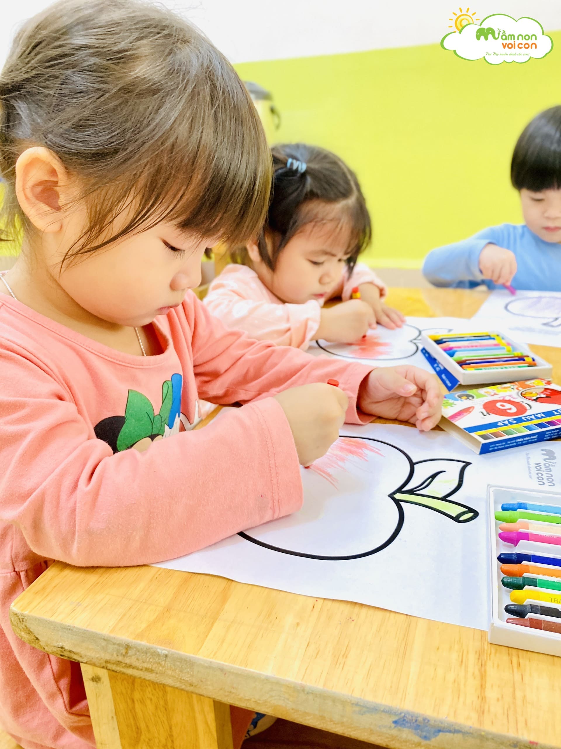 HOẠT ĐỘNG TÔ NÉT: TÔ MÀU QUẢ TÁO - TRƯỜNG MẦM NON VOI CON