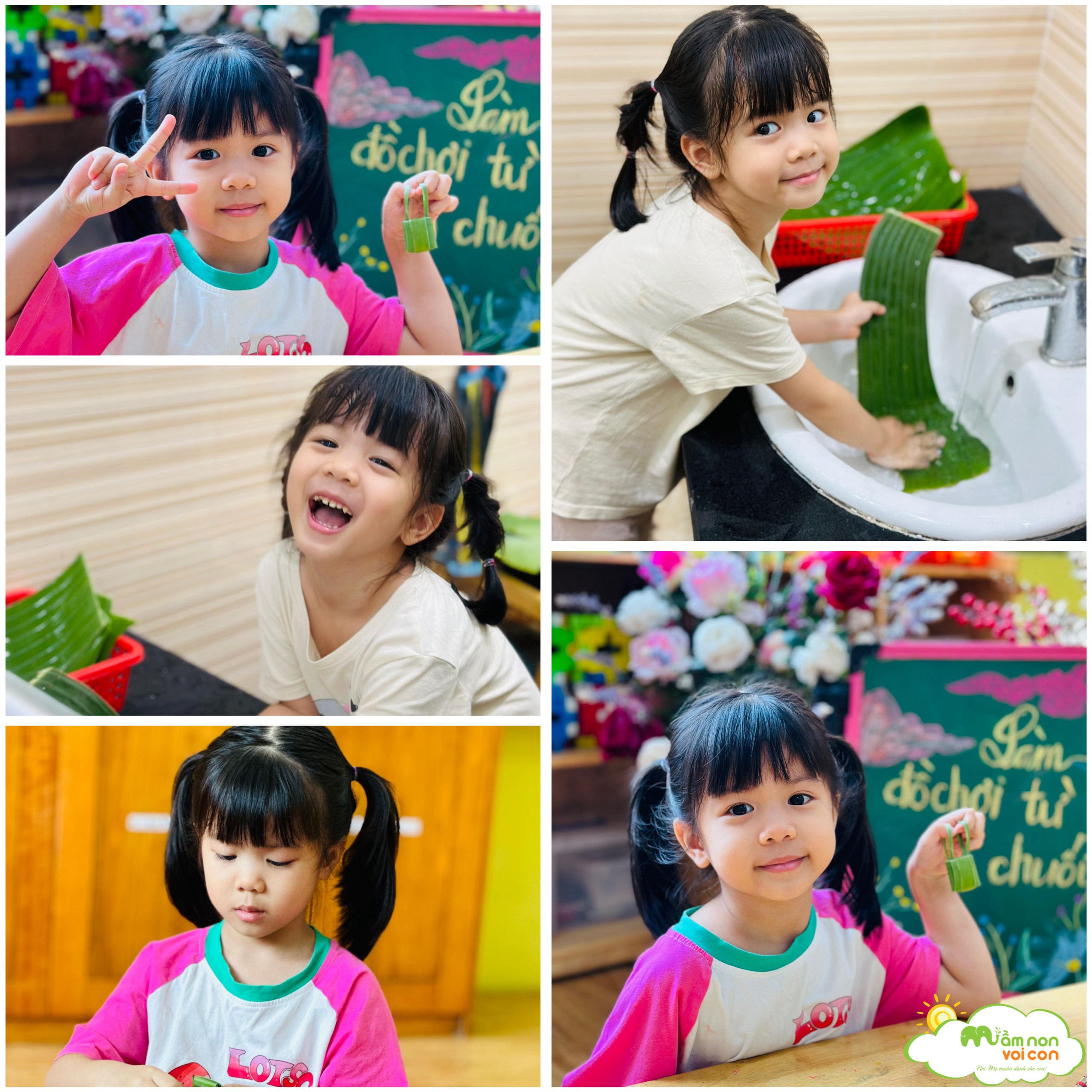 SÁNG TẠO: LÀM ĐỒ CHƠI TỪ LÁ CHUỐI - TRƯỜNG MẦM NON VOI CON