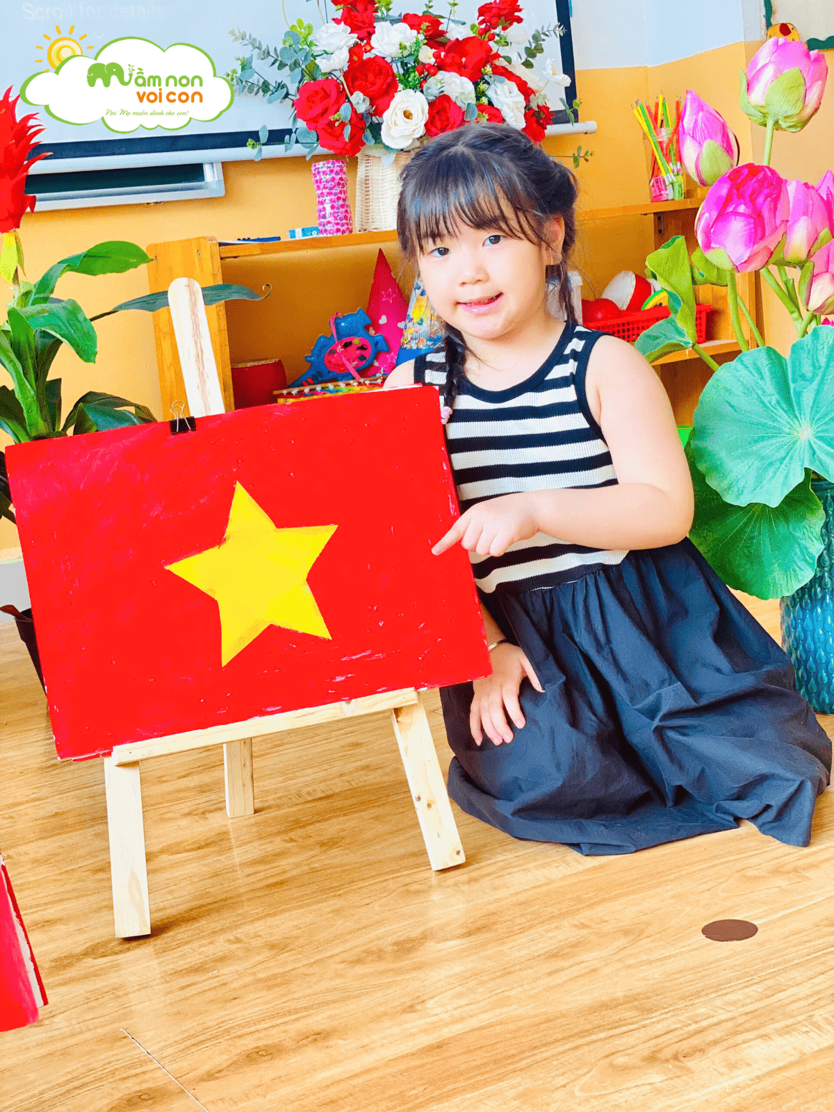 TẠO HÌNH VẼ QUỐC KỲ VIỆT NAM CHÀO MỪNG QUỐC KHÁNH 2/9 - TRƯỜNG MẦM NON VOI CON