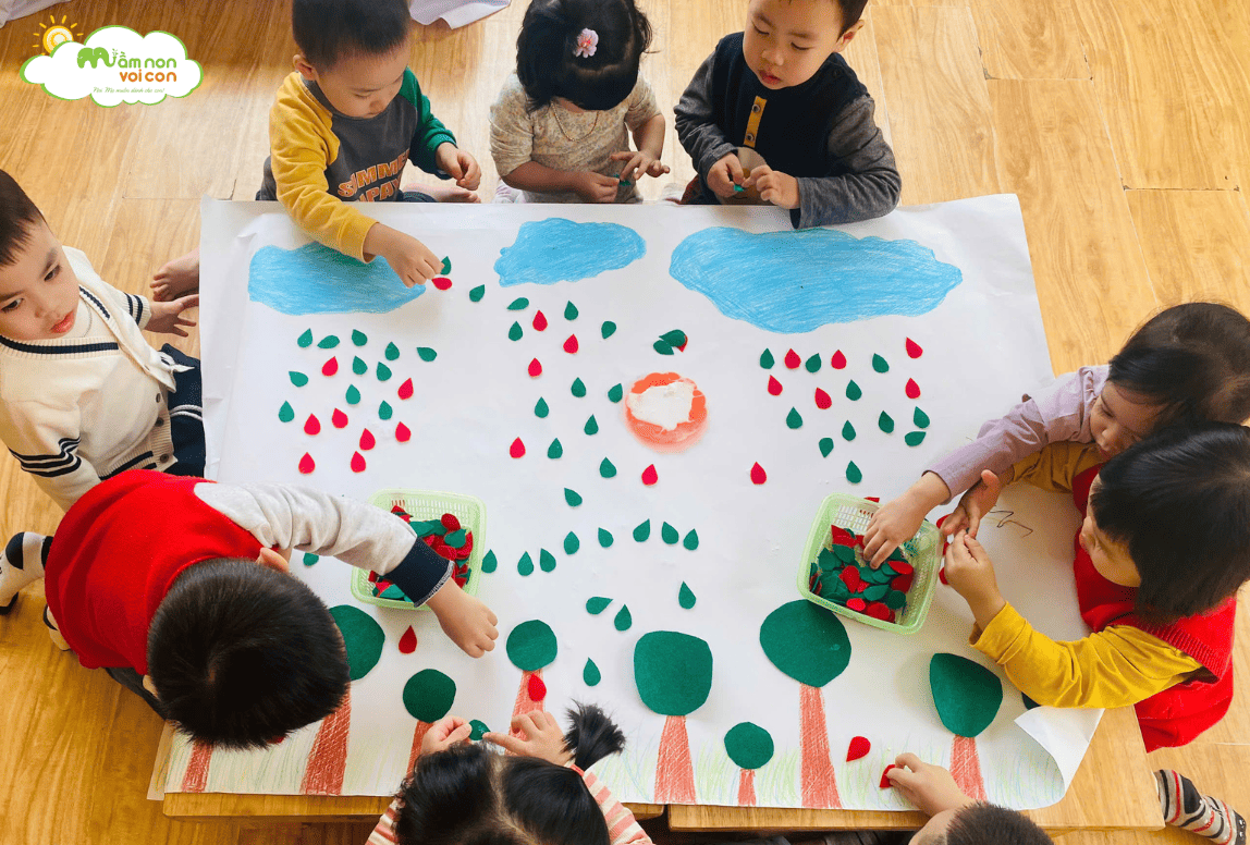 TẠO HÌNH: “TRANG TRÍ ĐÁM MÂY CỦA BÉ” - TRƯỜNG MẦM NON VOI CON